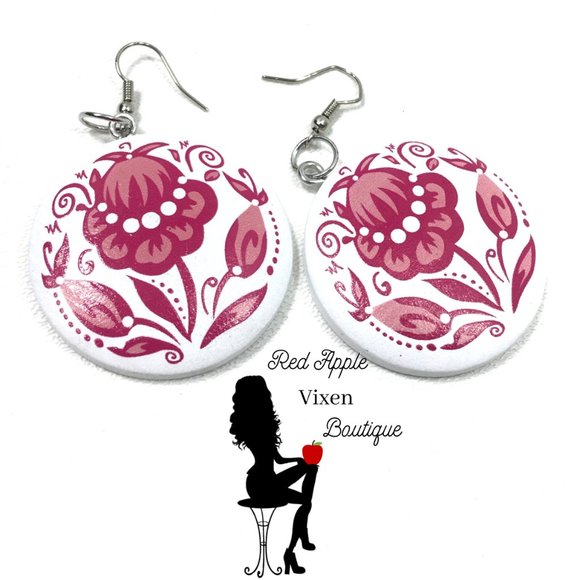 Wood Floral Painted Earrings - Picture 4 of 6